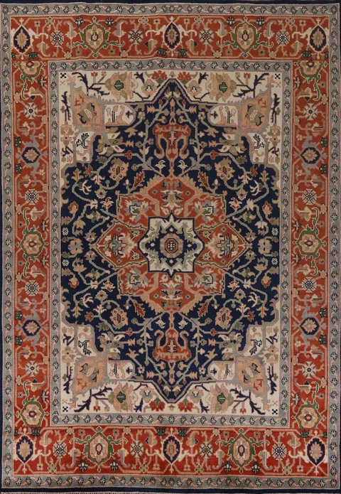Geometric Blue Heriz Serapi Indian Area Rug 9x12