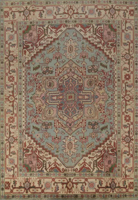 Light Blue Geometric Heriz Serapi Indian Area Rug 8x10