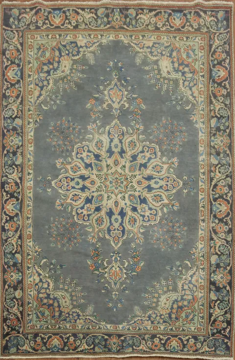 Traditional Vintage Gray Blue Handmade Tabriz Persian Area Rug 6x9