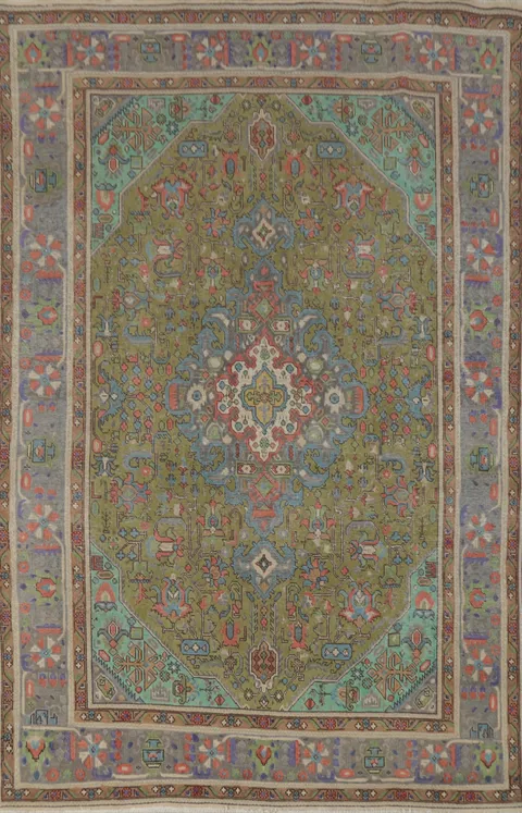 Traditional Green Tabriz Persian Area Rug 6x9