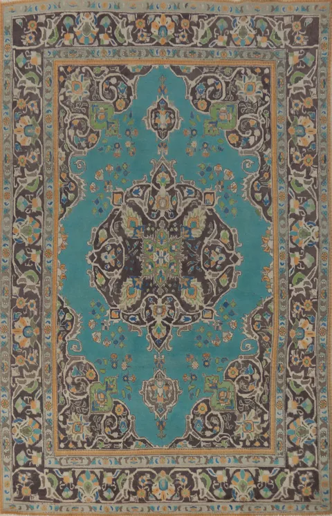 Turquoise Wool Tabriz Persian Area Rug 7x10