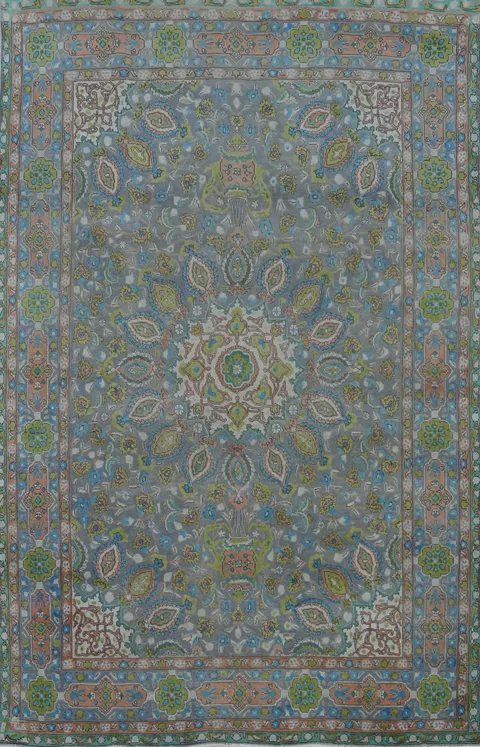 All-Over Floral Wool Tabriz Persian Area Rug 7x9