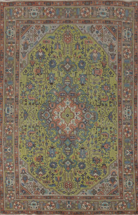 Light Green Wool Tabriz Persian Area Rug 6x9