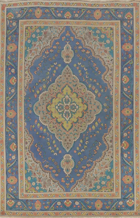 Vintage Blue Tabriz Persian Area Rug 6x10