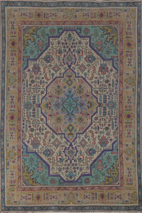 Vintage Geometric Tabriz Persian Area Rug 6x9