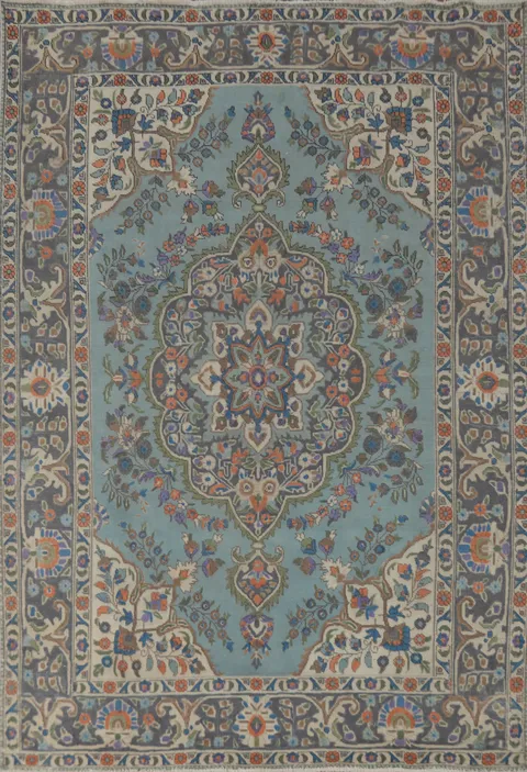 Light Blue Handmade Tabriz Persian Area Rug 7x10