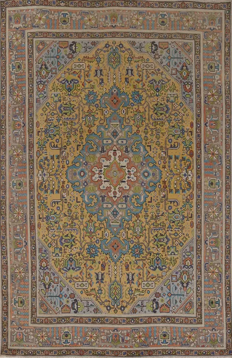 Traditional Yellow Tabriz Persian Area Rug 6x10