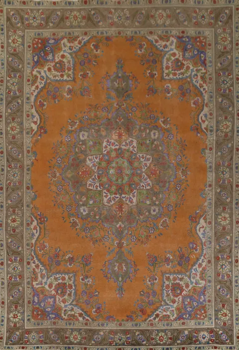 Traditional Wool Orange Tabriz Persian Area Rug 10x13