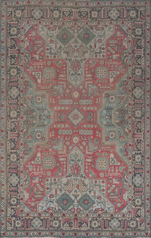 Geometric Wool Tabriz Persian Area Rug 6x10