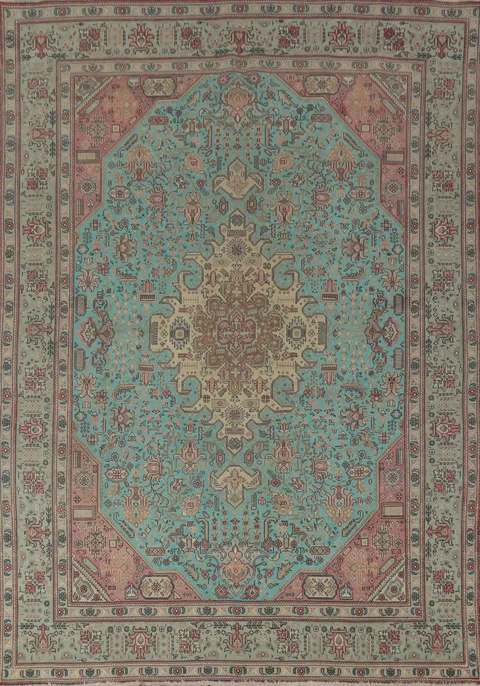 Turquoise Blue Tabriz Persian Area Rug 8x11