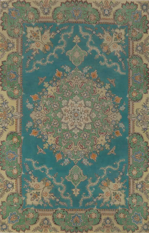 Handmade Blue Tabriz Persian Area Rug 7x10