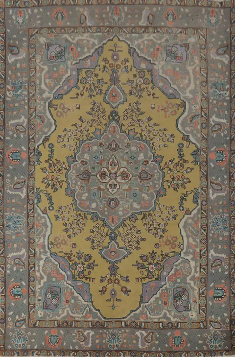 Traditional Yellow Tabriz Persian Area Rug 6x9