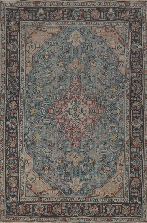 Vintage Blue Tabriz Persian Area Rug 7x10