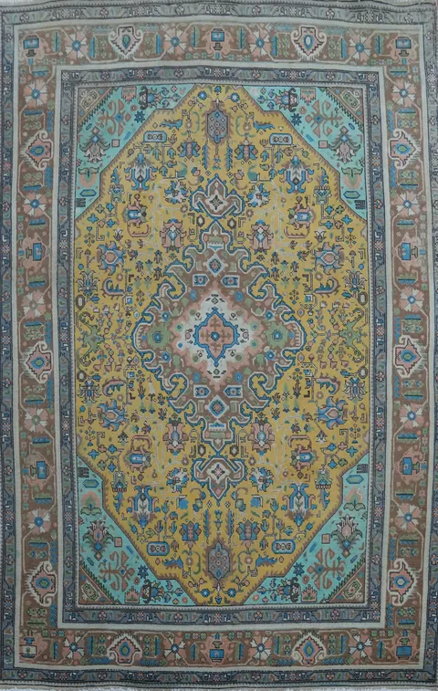 Traditional Yellow Tabriz Persian Area Rug 6x9