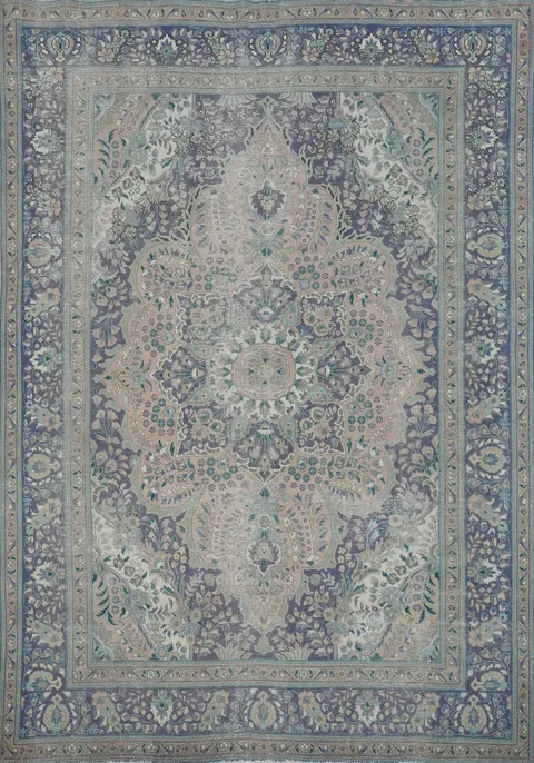 Vintage Pink Floral Tabriz Persian Area Rug 8x11