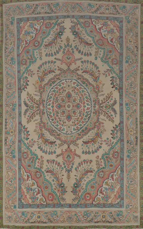 Vintage Floral Wool Tabriz Persian Area Rug 6x10