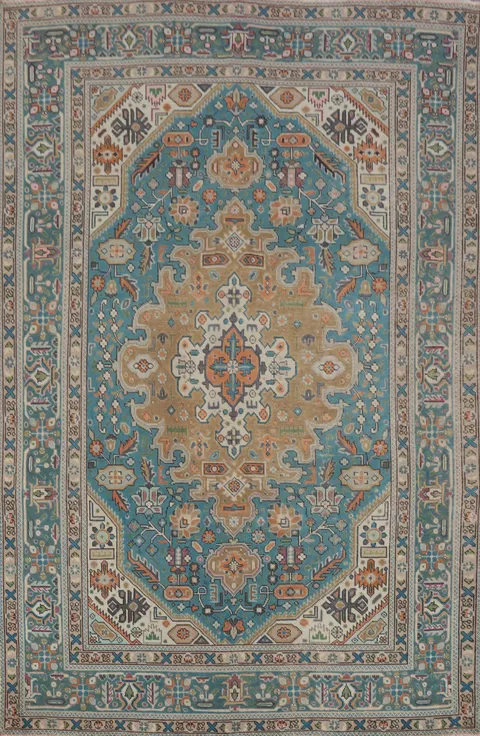 Light Blue Vintage Tabriz Persian Area Rug 6x9
