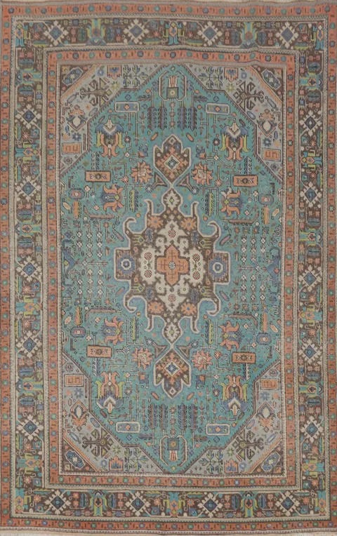 Light Blue Geometric Tabriz Persian Area Rug 6x9