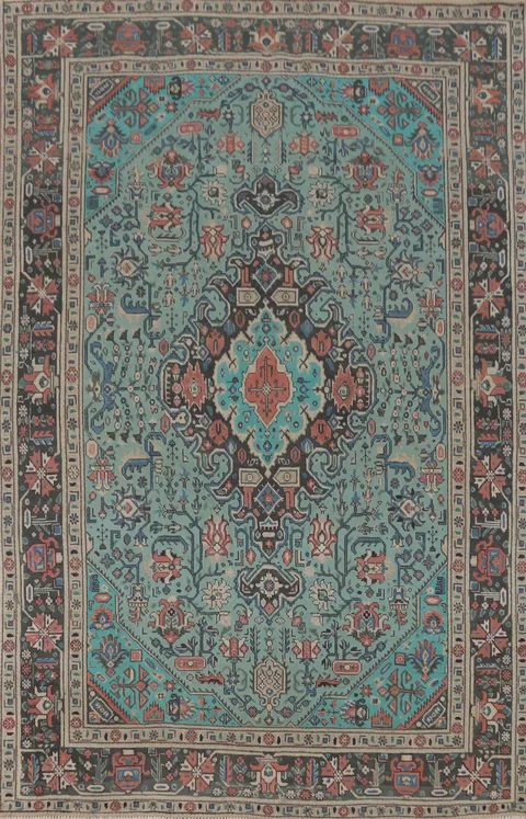 Blue Vintage Tabriz Persian Area Rug 6x9