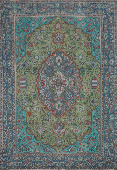 Green Handmade Tabriz Persian Area Rug 9x13