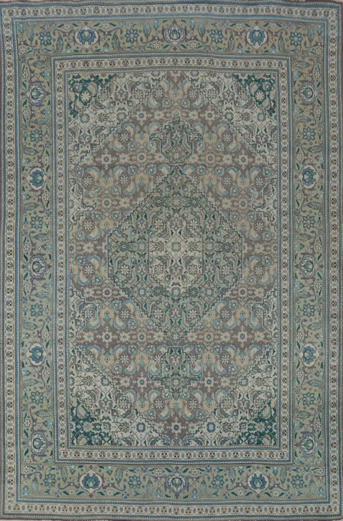 Geometric Wool Tabriz Persian Area Rug 7x9