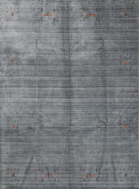 Minimalist Gabbeh Area Rug 8x10 Adorned with Custom Accents