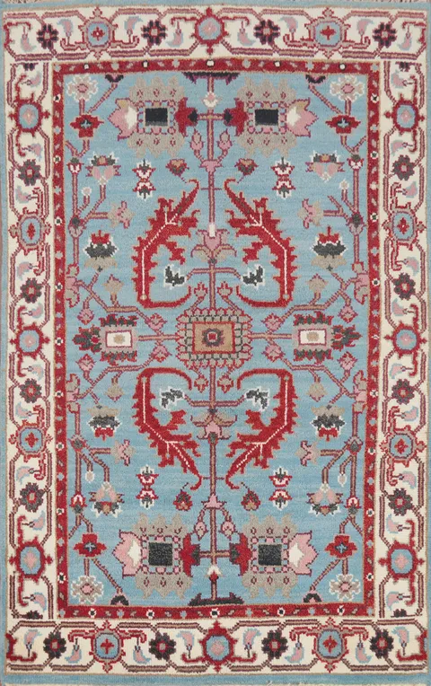 Light Blue Handmade Oushak Indian Rug 4x6