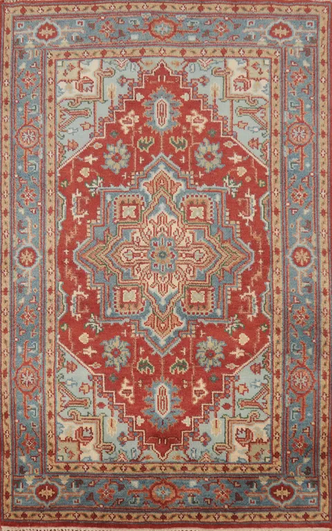 Geometric Heriz Serapi Indian Rug 4x6