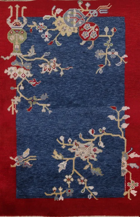 Blue Handmade Art Deco Indian Rug 4x6