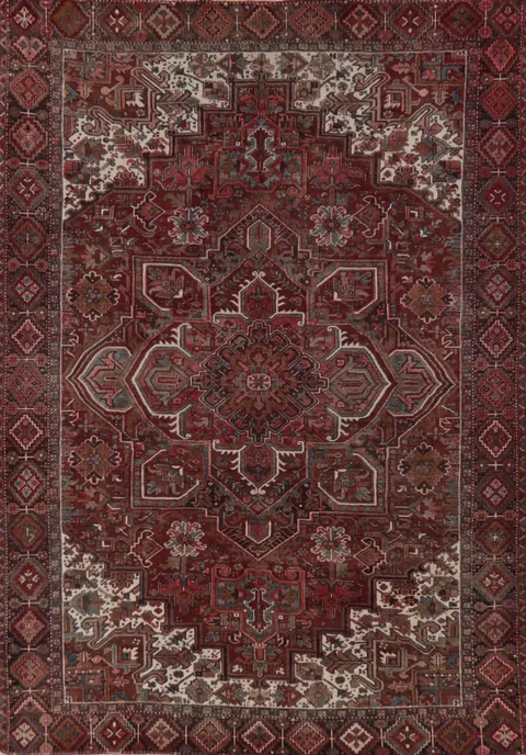 Red Geometric Wool Heriz Persian Area Rug 10x13