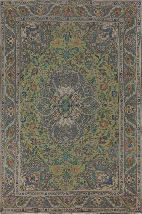 Light Green Floral Tabriz Persian Area Rug 7x10