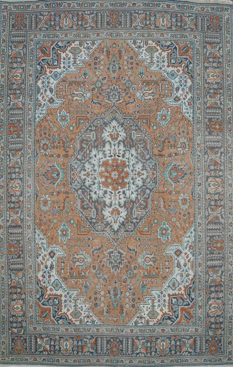 Geometric Vintage Tabriz Persian Area Rug 7x10