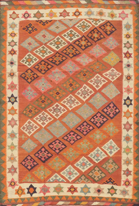 Antique Vegetable Dye Kilim Qashqai Persian Rug 5x7