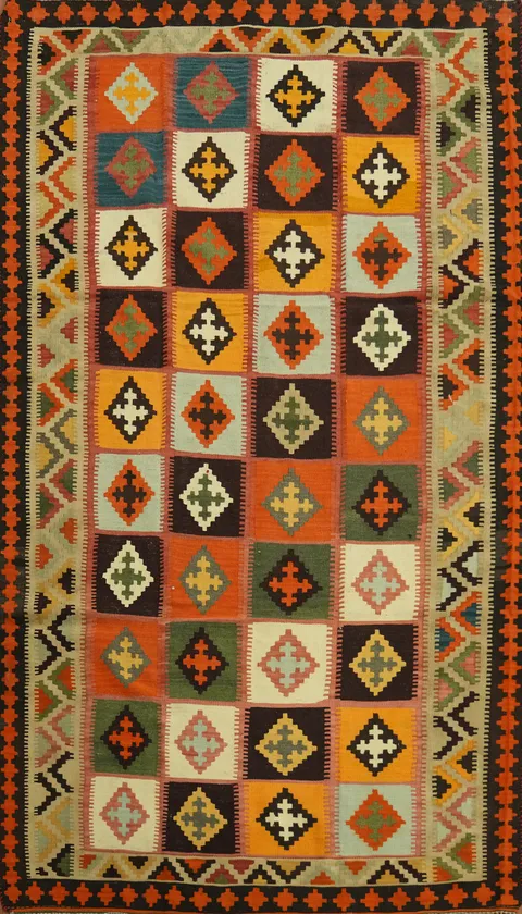 Vegetable Dye Kilim Qashqai Persian Area Rug 5x9