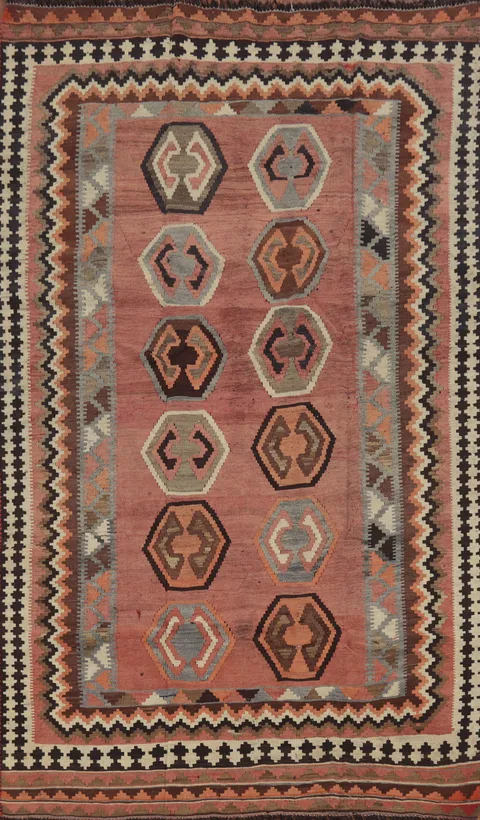 Antique Vegetable Dye Kilim Qashqai Persian Rug 4x8