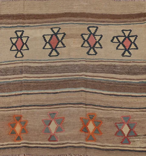 Vegetable Dye Kilim Persian Square Rug 4x4
