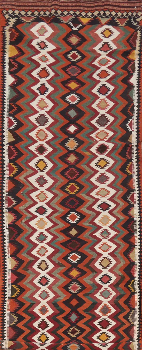 Vegetable Dye Kilim Qashqai Persian Runner Rug 5x15