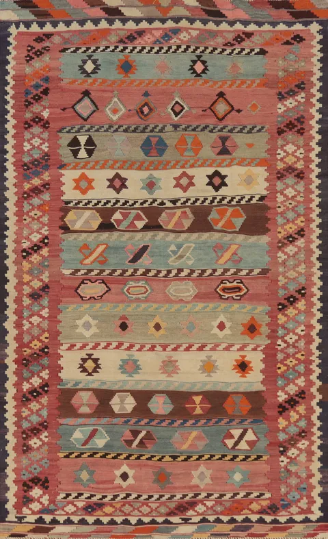 Vegetable Dye Kilim Qashqai Persian Rug 4x7
