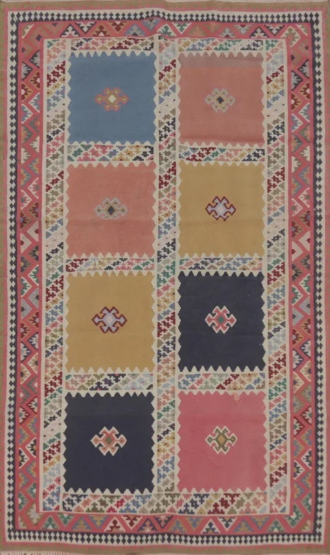 Vegetable Dye Geometric Kilim Qashqai Persian Rug 3x5