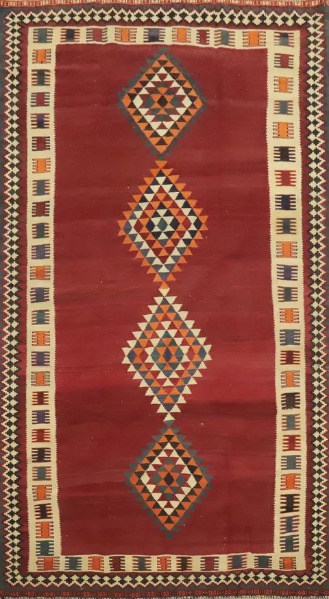 Vegetable Dye Red Kilim Qashqai Persian Area Rug 5x9