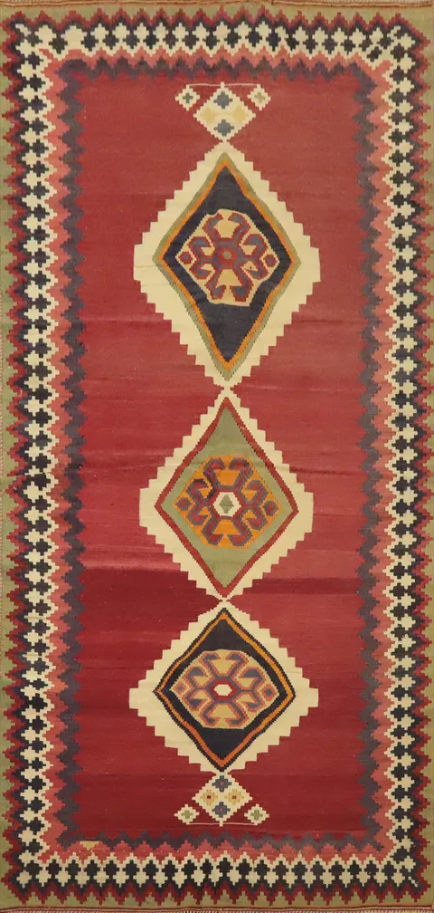 Vegetable Dye Kilim Qashqai Persian Runner Rug 4x9