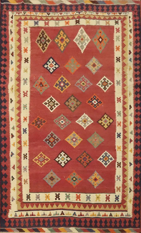 Vegetable Dye Kilim Qashqai Persian Area Rug 5x9