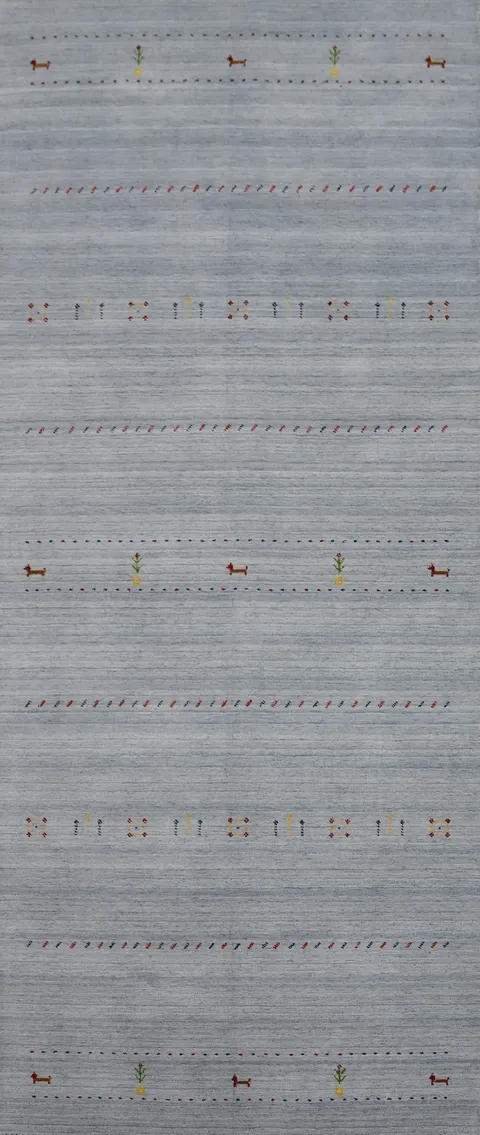 Silver Gray/ Blue Tribal Gabbeh Oriental Runner Rug 4x12