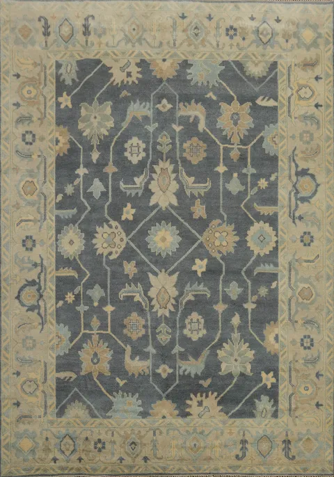 Slate Wool Floral Oushak Indian Area Rug 9x12