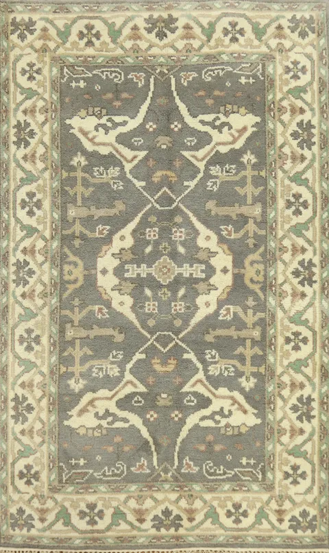 Gray Floral Oushak Indian Rug 4x6