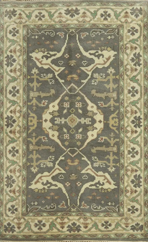 Handmade Gray Oushak Indian Rug 4x6