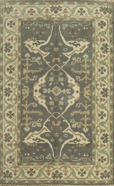 Handmade Gray Wool Oushak Indian Rug 4x6