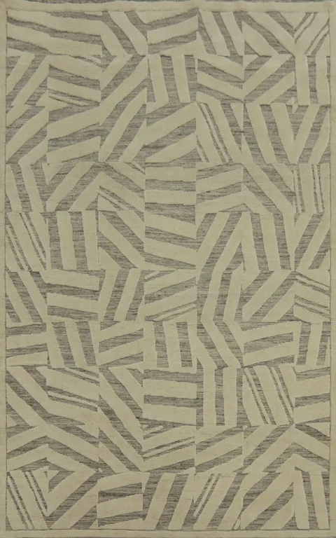 Earth Tone Wool Abstract Indian Area Rug 6x9