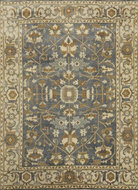 Gray Wool Floral Oushak Indian Area Rug 9x12