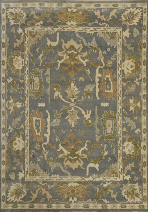 All-Over Gray Floral Oushak Indian Area Rug 9x12